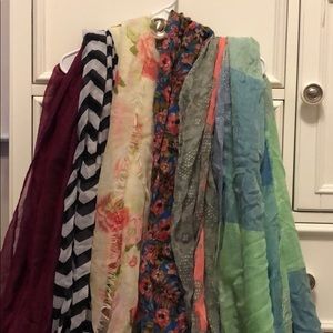 6 scarfs- various colors, patterns